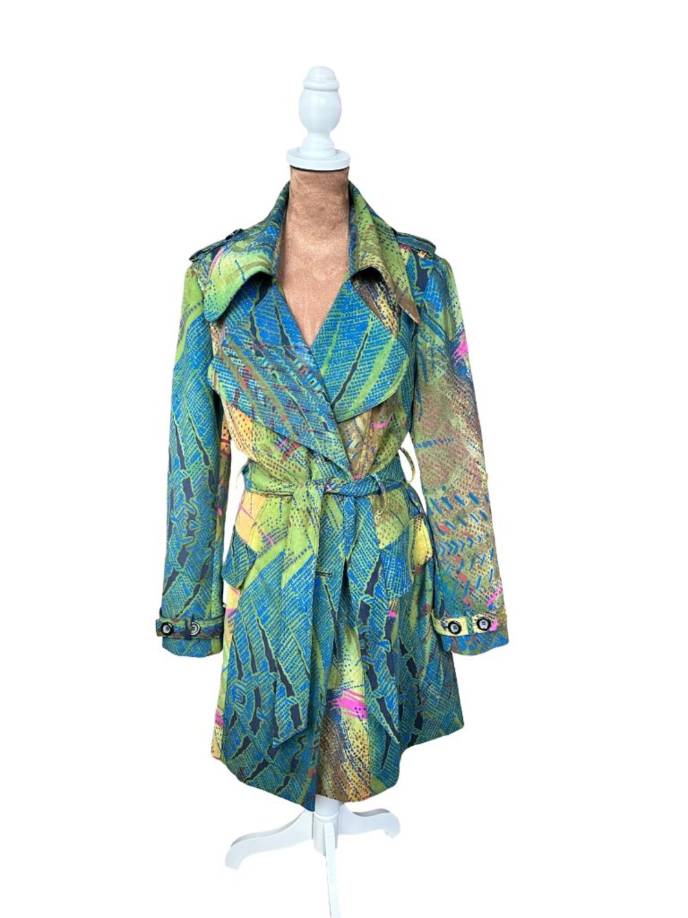 Alberto Makali Multicolor W's 12 Vintage Belted Trench Coat Funky Abstract Print